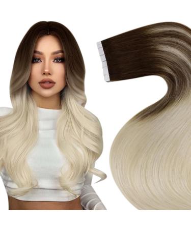 LAAVOO Extensions Real Hair Tape Blond Ombre Hair Extension Real Hair Tape Braun Balayage Platinoblond Real Hair Tape Extensions Brown Blond Blonde 50g 20PCs 35cm #4/60 35cm-20PCs 3.7 #4/60