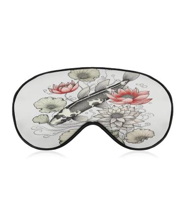 Sleep Mask Fish Japanese Carp Leaves Flower Light Blocking Sleeping Eye Mask Eye Cover with Adjustable Strap Eye Sleep Shade Cover