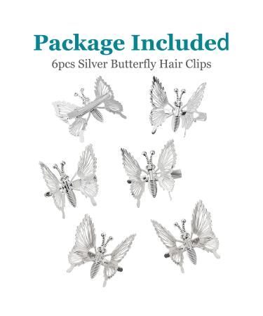 Yzurbu 6pcs Butterfly Hair Clips - 3D Metal Moving Wings Hair Barrettes for Women and Girls (Silver) - Buy Online on GoSupps.com