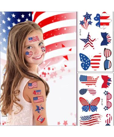 July 4th American Flag Temporary Tattoo Stickers - 10 Sheets, 100+ Designs for Women, Kids, Party Parade Supplies - Buy Online on GoSupps.com