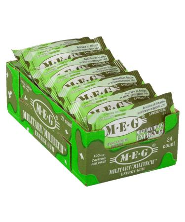 MEG - Military Energy Gum | 100mg of Caffeine Per Piece + Increase Energy + Boost Physical Performance + Spearmint 24 Pack (120 Count) Spearmint 5 Count (Pack of 24)