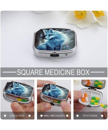Blue Fox Print Pill Box - 2 Compartment Portable Medicine Organizer | Decorative Metal Pill Case for Pocket & Purse - Buy Online on GoSupps.com