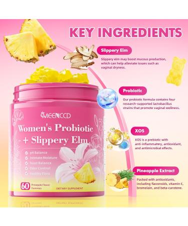 MEENCCD Her Juicy Feminine Probiotics Gummies with Slippery Elm & Lactobacillus Blend Supports pH Balance & Immune Function Promotes Vaginal Wellness Pineapple Flavor 60 Count - Buy Online on GoSupps.com