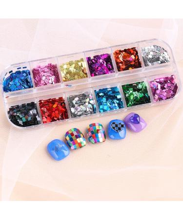 Jmeowio 12 Colors Square Nail Glitter Sequins - 3D Holographic French Tip Nail Art Charms for Women & Girls - Buy Online on GoSupps.com