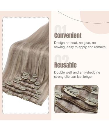 FSHINE Clip-In Hair Extensions 35cm 14 - 120g Real Remy Hair Dirty Blonde Highlights #18P613 - Premium Quality Eechthaar Extensions - Buy Online on GoSupps.com