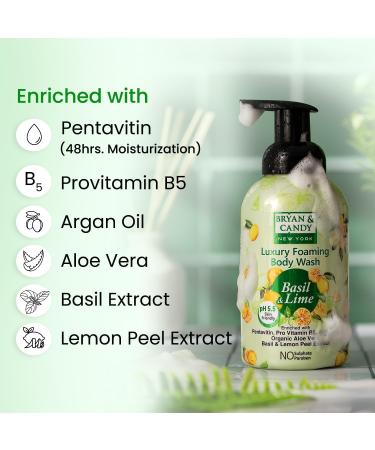 Bryan & Candy Luxury Foaming Body Wash - Pentavitin Pro Vit B5 Argan Oil Aloe Vera pH 5.5 - All Skin Types - 400ml Basil & Lime - Buy Online on GoSupps.com