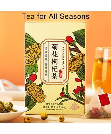 Chrysanthemum Wolfberry Flower Tea 14 Packs Bud Herbal Tea Leaves with Rock Sugar Triangle Bag for Home Office - Buy Online on GoSupps.com