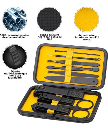 Glamne 10-in-1 Manicure Set | Professional Stainless Steel Nail Clippers & Care Tools | Travel-Friendly Leather Case | Yellow - Buy Online on GoSupps.com