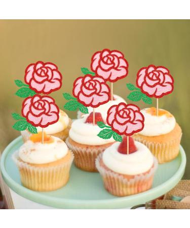 Keaziu 24 Pcs Rose Flower Cupcake Topper Picks Pink and Green Roses Flower Double Layered Design for Wedding Anniversary Mother's Day Valentine's Day Cupcake Decoration Green - Buy Online on GoSupps.com