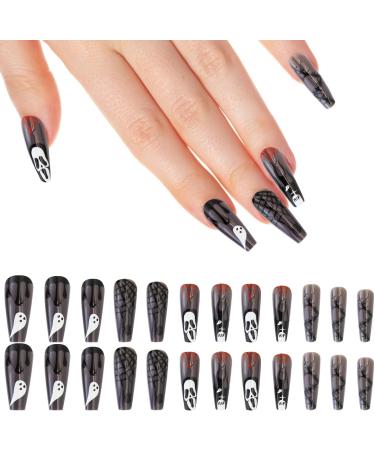 Halloween False Nails Halloween Fake Nails Long Press on Nails with Glue Stickers Ghost Spider Web Full Cover Nails Halloween Cosplay DIY Art Supplies Manicure Decor for Women Girls A9GLZZCMJ - Buy Online on GoSupps.com