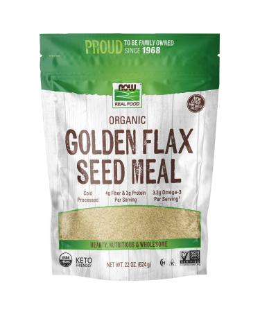 NOW Foods, Organic Golden Flax Seed Meal, Source of Essential Fatty Acids and Fiber, Cold-Processed, Certified Non-GMO, 22-Ounce (Packaging May Vary) 1.4 Pound (Pack of 1)