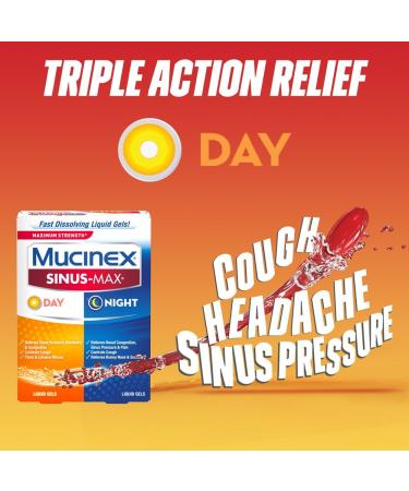 Mucinex Sinus-Max Max Strength Day & Night Liquid Gels - 24ct | Relieves Sinus Pressure, Congestion, Headaches & Runny Nose | Controls Cough & Loosens Mucus - Buy Online on GoSupps.com