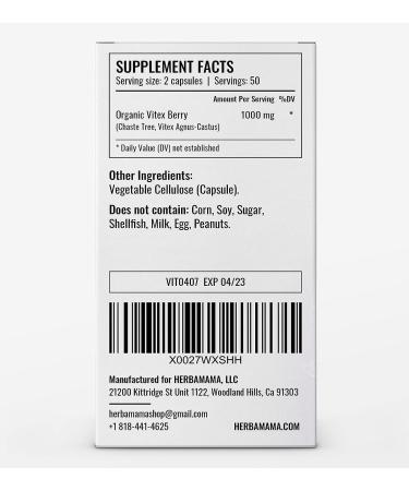 HERBAMAMA Organic Vitex Chasteberry Supplement for Women - Vegan 1000mg 100 Capsules - Buy Online on GoSupps.com