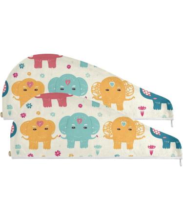 Cartoon Elephant Hair Towel 2 Pack - Super Absorbent Quick Dry Hair Turbans for Women & Girls - Buy Online on GoSupps.com