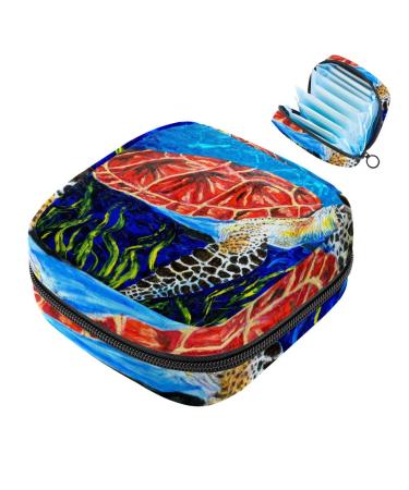 Menstruation pad bag with zipper women's napkin bag tampons collective bags for women and girls (sea turtle algae)
