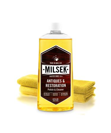 Milsek Antiques & Restoration Polish with Lemon Oil & Microfiber Cleaning Towel, 12-Ounce, ART-1 Antique Cleaner & Cloth
