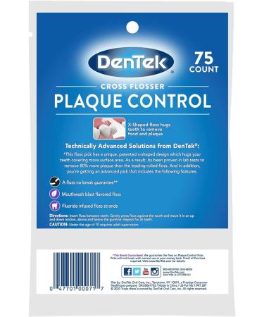 DenTek Cross Flosser Plaque Control Floss Picks X-Shaped 75 Count - Pack of 1 - Buy Online on GoSupps.com