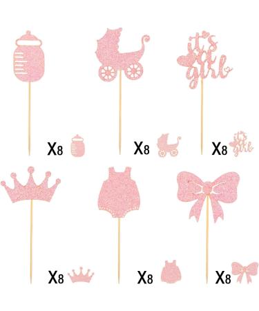 48 Pieces Baby Shower Cupcake Toppers for Girls Glitter Pink Baby Girl Food Picks Baby Shower Toothpicks for Girls Birthday Cake Decorations Party Favors Supplies - Buy Online on GoSupps.com