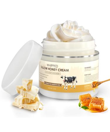 Beef Tallow for Skin Grass Fed Beef Tallow and Honey Balm Body & Face Moisturizer Unscented All Organic Whipped Tallow Face Cream Natural Formula All Skin Types 2 Oz