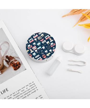 Dental Seamless Pattern Round Case For Contact Lens Kit Storage Box with Mirror Printed - Buy Online on GoSupps.com