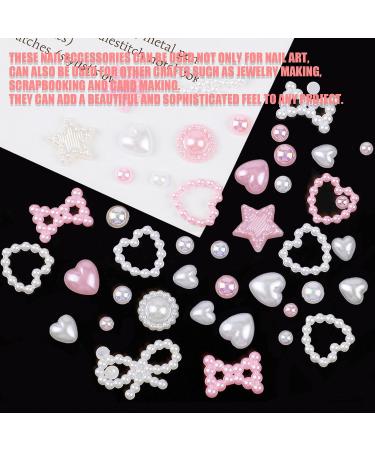 3D Pearl Nail Charms 500 Pcs - Love Heart Star Bow Nail Art Decorations for DIY Nail Design & Jewellery Making - Mixed-White - Buy Online on GoSupps.com