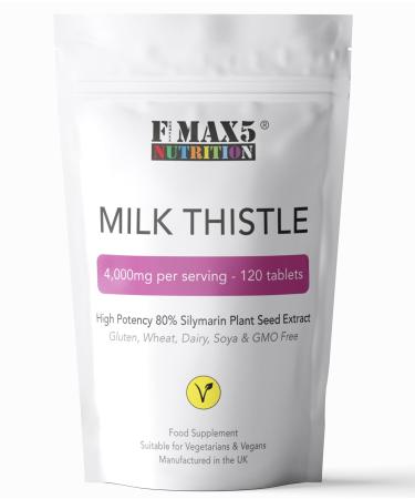 Milk Thistle (80% Silymarin) Tablets - High Strength 4000mg Supplement 120 Tablets (2 per Serving) - Not Capsules or Tincture - Vegan GMO-Free Gluten-Free UK Made