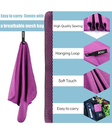 Bogi Microfiber Travel Sports Towel - Quick Dry & Soft Lightweight Towel for Camping, Gym, Beach | Absorbent & Compact Microfiber Towel - Purple M 40''x20 - Buy Online on GoSupps.com