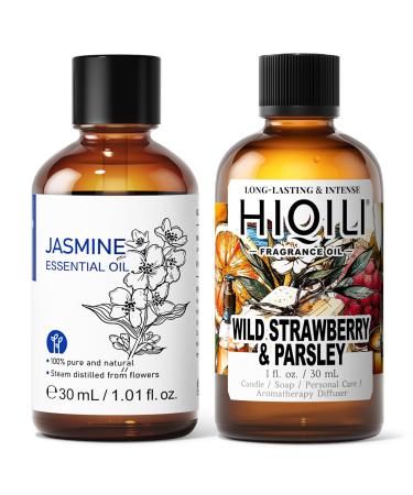 HIQILI 30ML Jasmine Essential Oil and 30ML Wild Strawberry & Parsley Fragrance Oil for DIY Diffuser