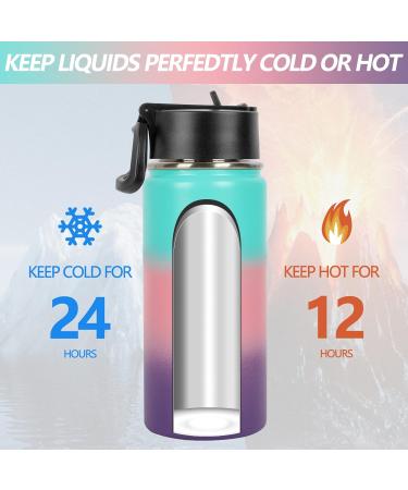 Kids Water Bottle with Straw 16oz BPA-Free Leakproof Stainless Steel Sport Water Bottle with 2 Lids Includes 100pcs Toddler Insulated Water Bottle Stickers for Boys and Girls School Greenpurplepink - Buy Online on GoSupps.com