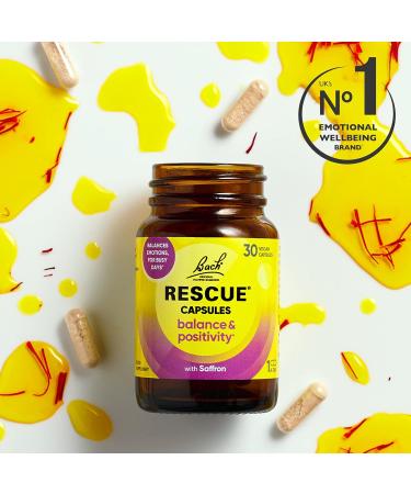 Rescue Balance Capsules: Saffron B5 B12 Vitamins Flower Essences - 30 Day Supply for Emotional Balance and Positivity - Vegan Mood Enhancer for Busy Days - Buy Online on GoSupps.com
