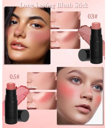 Sandwich Cream Blush Stick for Cheeks 2Pcs Multi-Use Makeup Blush Stick for Eyes Lips Face Longlasting Tinted Moisturizer Matte & Shimmer Blush Finish Natural Glow Blendable Blusher with Brush-03+05 03#+05# - Buy Online on GoSupps.com