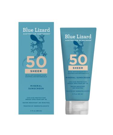 Blue Lizard Sheer Mineral SPF 50 Sunscreen Lotion Zinc Oxide 100% Mineral Formula Nourishes with Australian Desert Lime and Peach Paraben-Free Fragrance-Free 3 fl oz 3 Ounce (Pack of 1)