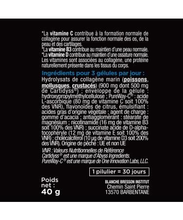 Blanc Bresson Marine Collagen Joint Flexibility and Bone Strengthening Patented Type 1 and 2 Marine Collagen Vitamins B3 C D and E 90 Capsules Made in France - Buy Online on GoSupps.com
