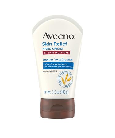 Aveeno Skin Relief Intense Moisture Hand Cream with Soothing Prebiotic Oat for Dry Skin  Sensitive Skin Cream Softens & Smooths Hands & Lasts Through Hand Washing  Fragrance-Free  3.5 oz