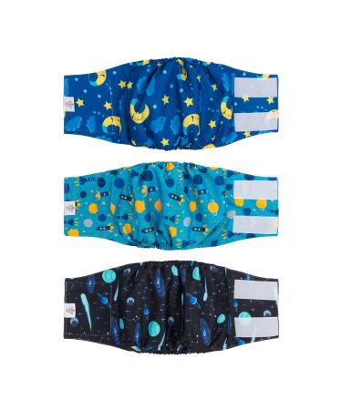 Cuteebone male washable dog diapers belly bands 3 pieces reusable dog belly band for male high-suction dog wrap DM11L-DE MOON & Universe & Rocket L (43-53.5cm)