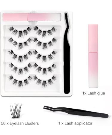 EMEDA Natural DIY Lashes Kit - 5 Pair 3D Individual Eyelashes with Glue, Tweezers, and Applicator - 50pcs Lash Clusters 8-12mm - Fake Eyelash Extension Set (DIY Lashes 002) - Buy Online on GoSupps.com