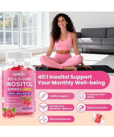GGMMUU 2 Pack Myo-Inositol & D-Chiro Inositol Gummies for Women 2000mg + 50mg Ideal 40:1 Ratio with Vitamin D3 Magnesium Glycinate Folate & Zinc for Female Raspberry Flavor 120 Count - Buy Online on GoSupps.com