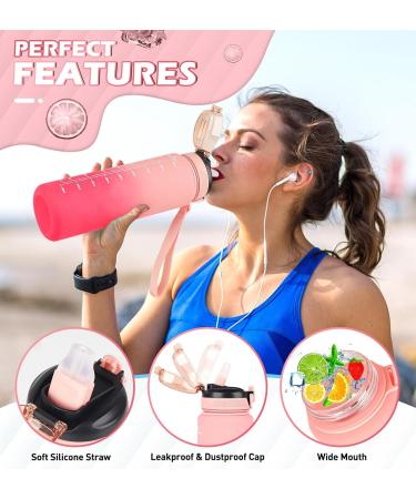 Buy Codicile 1L Sport Drinking Bottle with Straw - Dishwasher Safe Time Marked Non-Toxic Pink Gradient - Perfect for Running Cycling Gym & Office - Buy Online on GoSupps.com