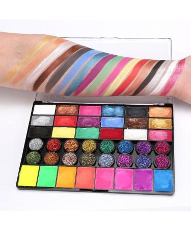 KARLOR KARLOR 42 Colors Face Palette with Brush 18 Matte Face Colors + 16 Glitter Colors + 8 Neon UV Colors for Face Paint Face Pa