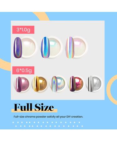 Beetles Chrome Nail Powder Kit - Black & White | Mirror Effect Holo Nail Powder Set - 8 Colors 1g/0.5g Jars | Manicure Art Glitter Decoration - Buy Online on GoSupps.com