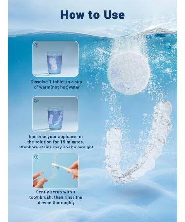 Retainer Cleaner Tablets (120 pcs) Denture Cleaning Tablets for Invisalign Night Mouth Guard for Aligners Remove Odors Stains and Plaque Quick Cleanser Mint Fresh Flavor 4 Month Supply Blue - Buy Online on GoSupps.com