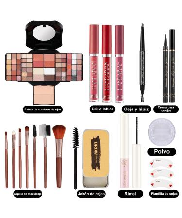 All-in-One Makeup Kit for Women: 54 Color Eyeshadow Palette Eyeliner Mascara Brushes & Lipstick - Shop Internationally - Buy Online on GoSupps.com