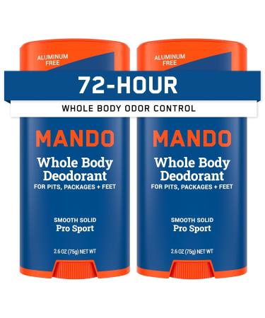 Mando Whole Body Deodorant For Men - Smooth Solid Stick - 72 Hour Odor Control - Aluminum Free Baking Soda Free Skin Safe - 2.6 ounce (Pack of 2) - Pro Sport Pro Sport 2.6 Ounce (Pack of 2)