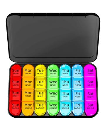 Doruimi Weekly Pill Box Organiser Small Pill Box 7 Day 4 Times A Day with 28 Copartments to Hold Plenty of Medication Vitamins and Supplements Black - Rainbow - Buy Online on GoSupps.com