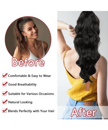 Ponytail Extensions Black Clip-In | 40cm Synthetic Hair - Realistic Look - 1B# 082A-16 - Buy Online on GoSupps.com