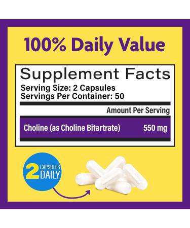 InnovixLabs Choline Supplement 550mg Pure Choline Bitartrate for Brain Health Focus Memory Cognitive Development Fatty Liver and Mood Support for Women and Men 100 Capsules - Buy Online on GoSupps.com