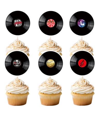 Black Glitter CD Dessert Cupcake Topper Retro 50s 60s CD Theme Theme Decor Supplies Happy Birthday Rock Roll Music Party Decorations