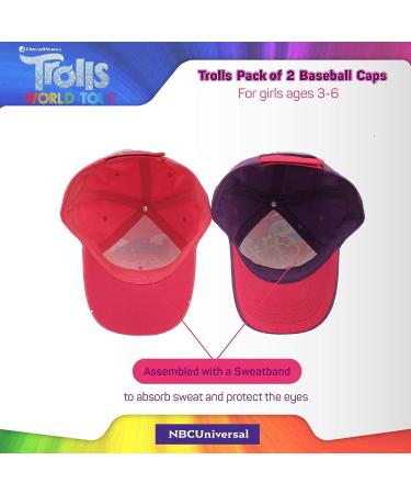 DreamWorks Girls' Trolls 2-Pack Poppy Baseball Caps, Curved Brim Strap Back Hats (4-7) Pink/Purple - Ages 4-7 - Buy Online on GoSupps.com