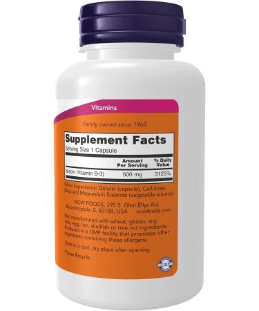 Now Foods Niacin 500 mg - 100 Capsules | Supports Energy & Heart Health - Buy Online on GoSupps.com