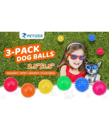 Petizer Squeaking Dog Toys - 3-Piece Rubber & Cotton Set for Small & Medium Dogs | Spiked Ball & Throwing Cubes for Boredom & Dental Care - Pink Red Yellow - Buy Online on GoSupps.com